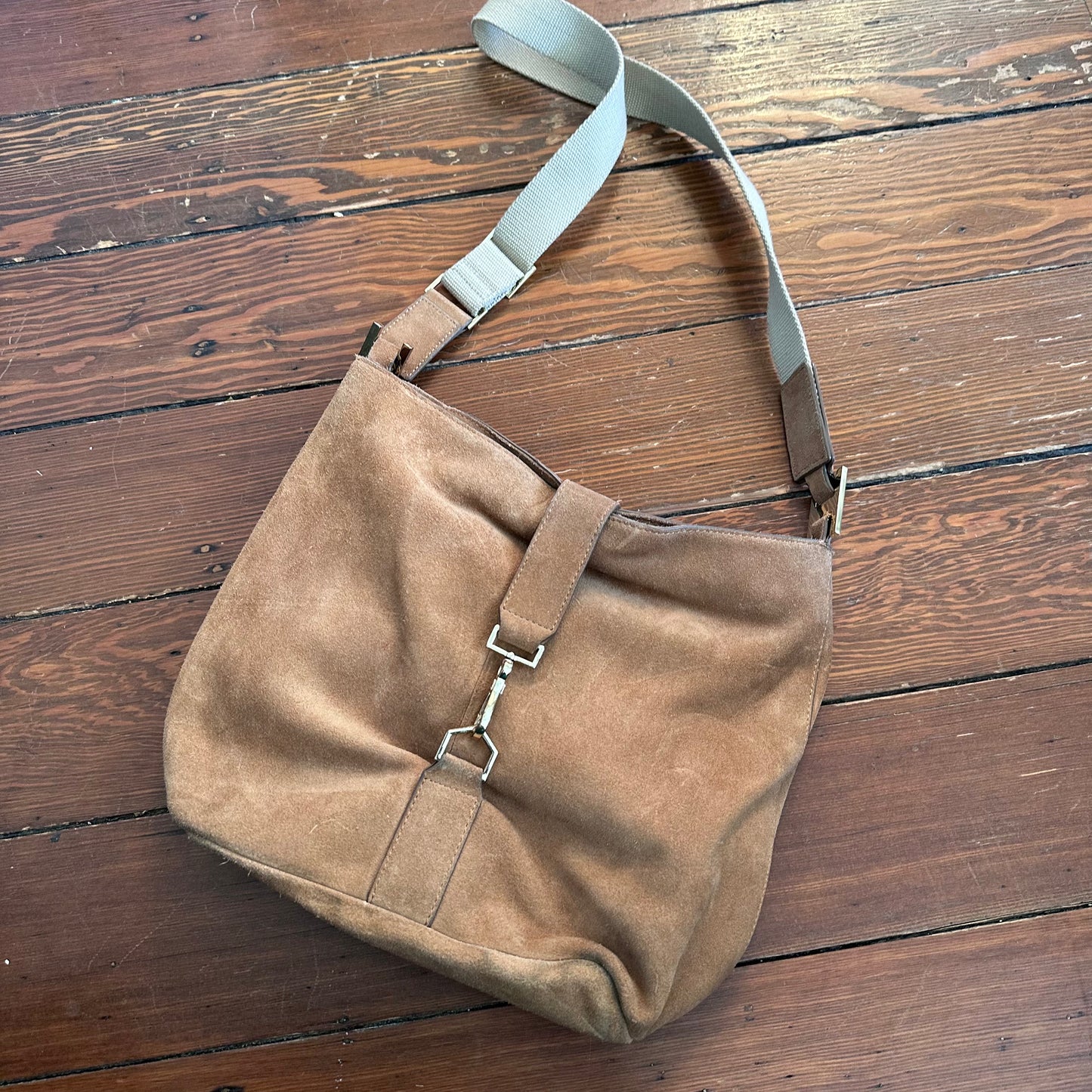 India Hicks Suede Leather Hobo Should Bag Purse with Adjustable Strap