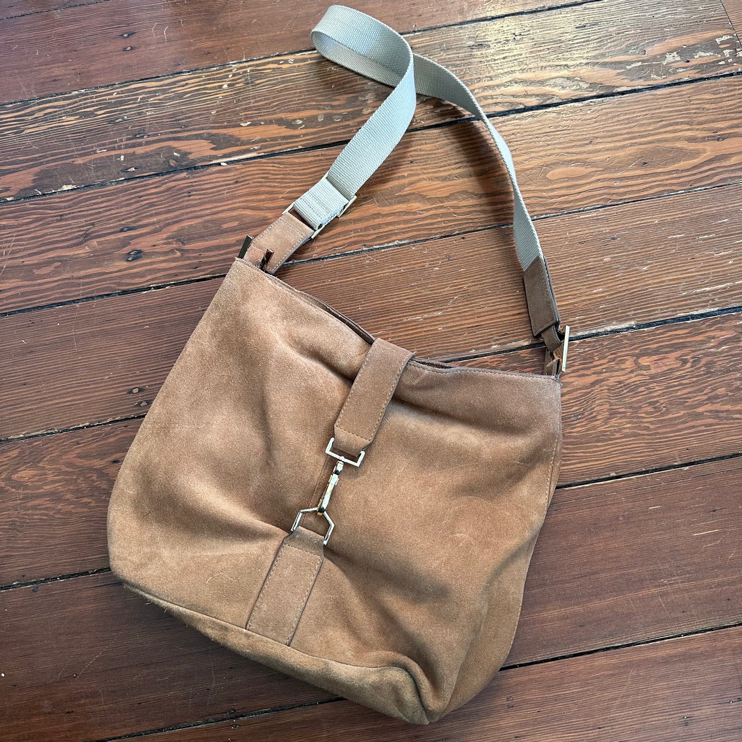 India Hicks Suede Leather Hobo Should Bag Purse with Adjustable Strap