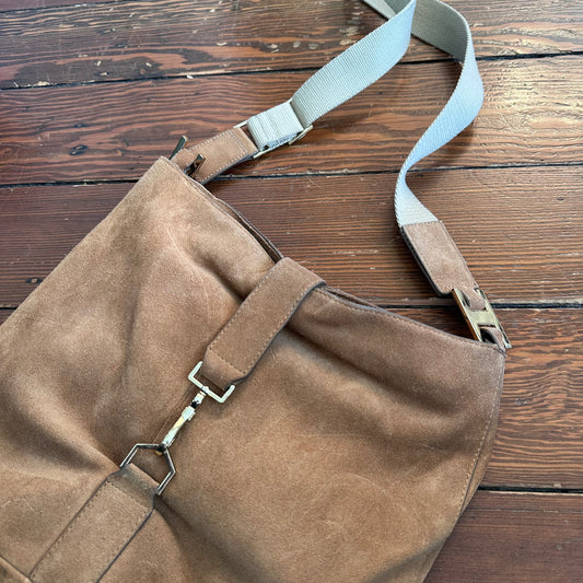 India Hicks Suede Leather Hobo Should Bag Purse with Adjustable Strap