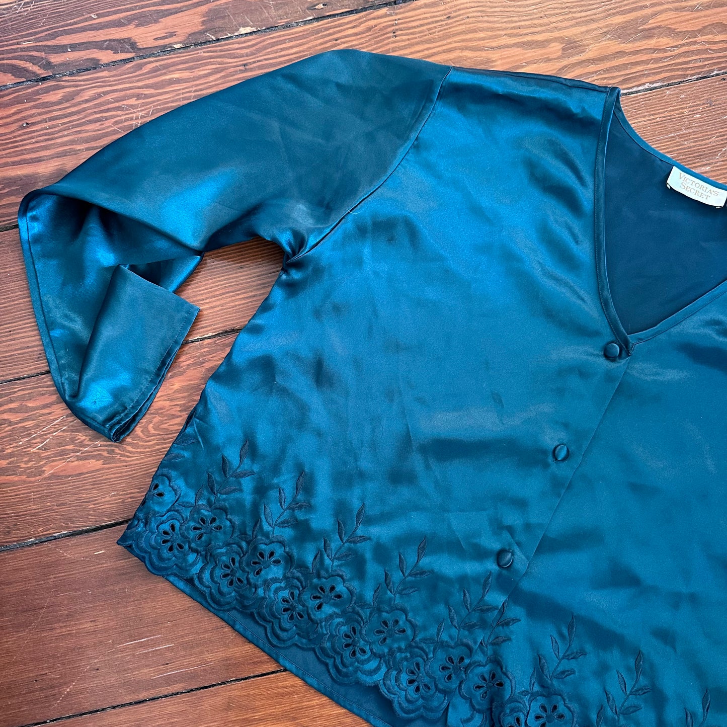 Vintage Gold Tag Victorias Secret Green Satin-Like Blouse - Medium