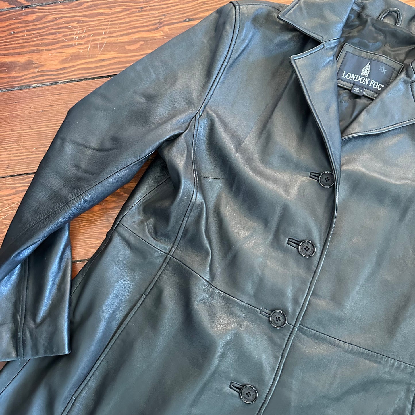 Vintage London Fog Black Leather Jacket - Large