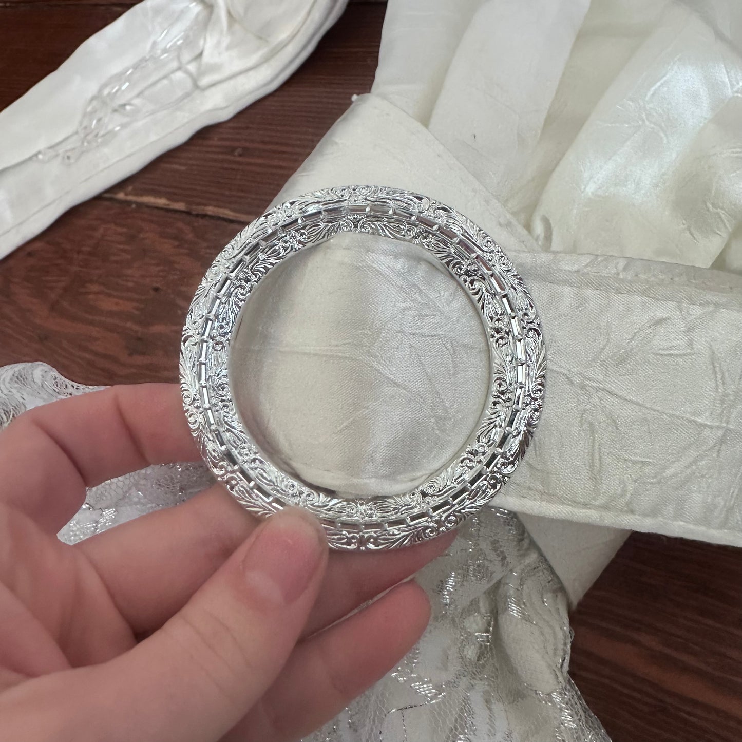 Vintage White Pear & Beaded Detailed Wedding Dress with Belt - Small