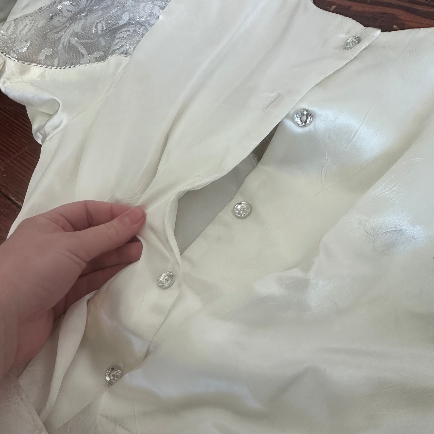Vintage White Pear & Beaded Detailed Wedding Dress with Belt - Small