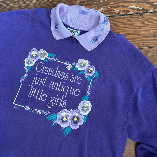 Vintage Grandma Quote Collared Purple Crewneck - Large