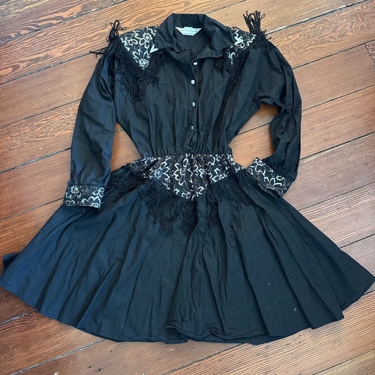 Vintage Lilia Smitty Black Western Cowgirl Rockabilly Dress - Small/Medium