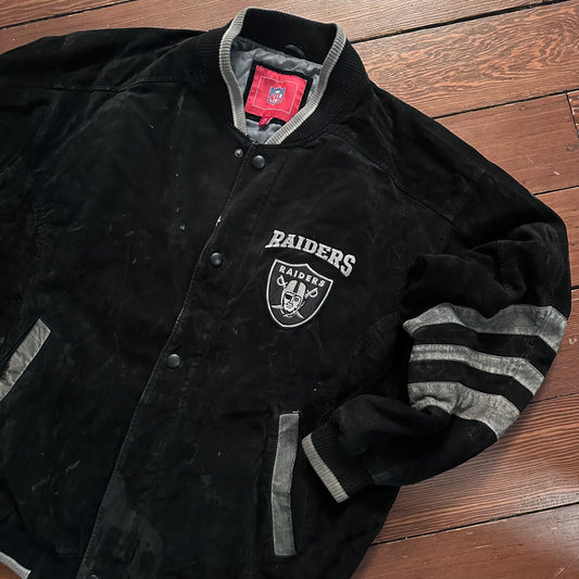 Vintage Oakland Raiders Suede Leather Black and Grey Jacket - Size XL