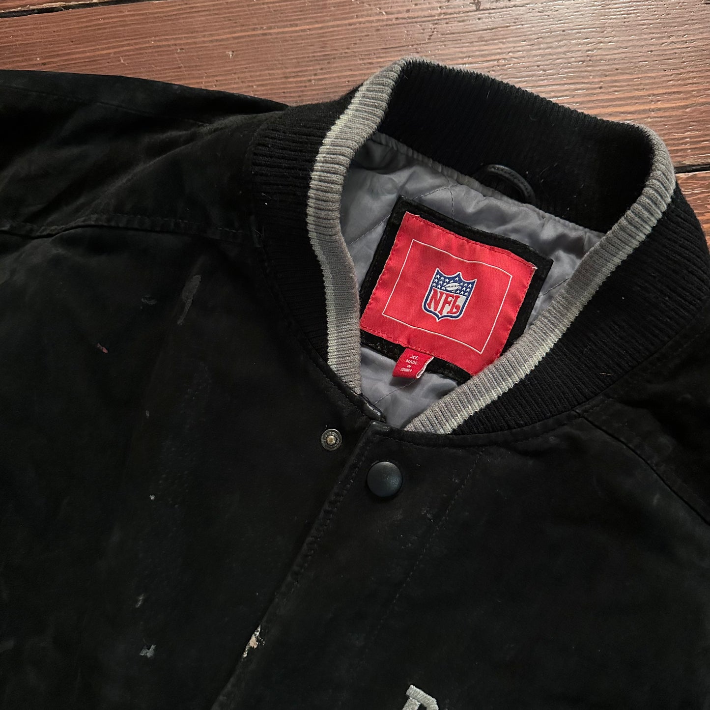 Vintage Oakland Raiders Suede Leather Black and Grey Jacket - Size XL