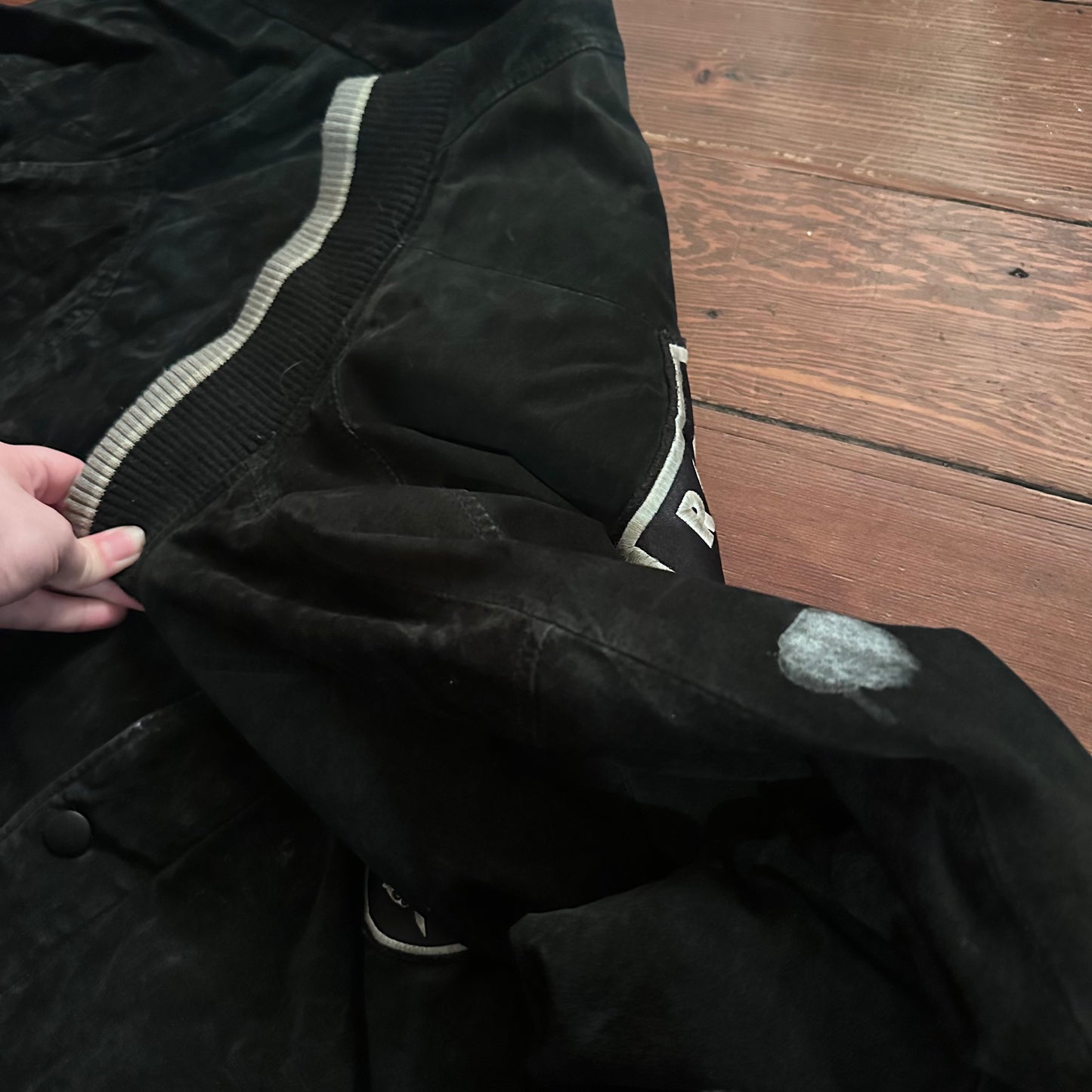 Vintage Oakland Raiders Suede Leather Black and Grey Jacket - Size XL
