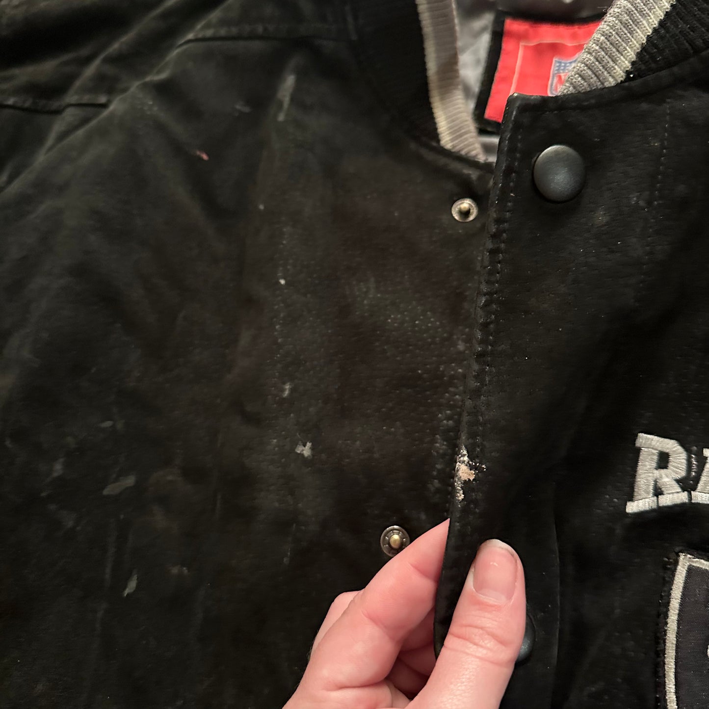 Vintage Oakland Raiders Suede Leather Black and Grey Jacket - Size XL