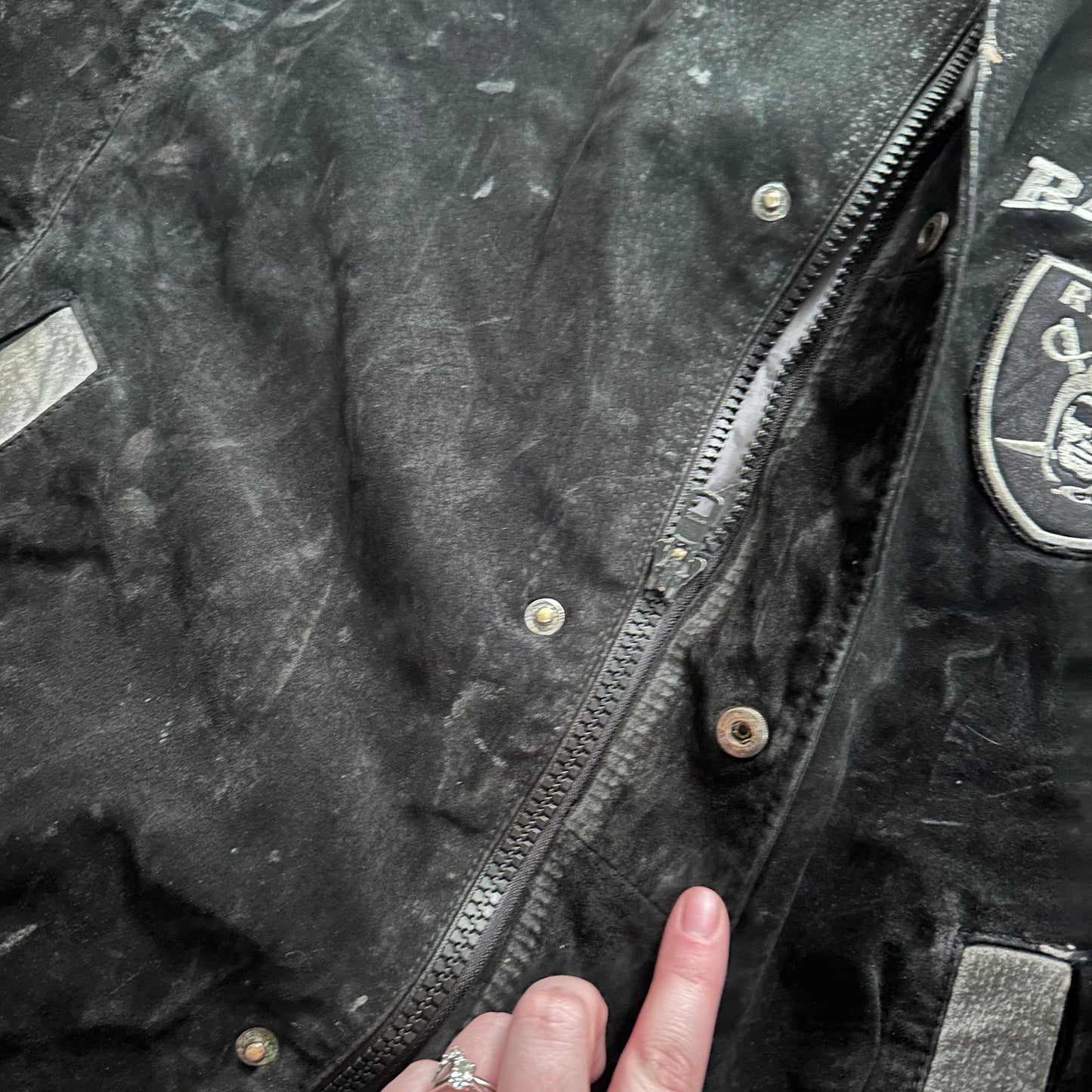 Vintage Oakland Raiders Suede Leather Black and Grey Jacket - Size XL