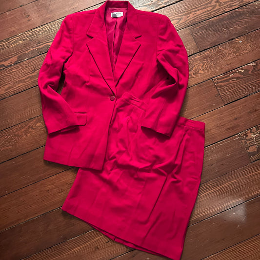 Vintage Talbots Red 100% Wool Blazer & Skirt Set - Large