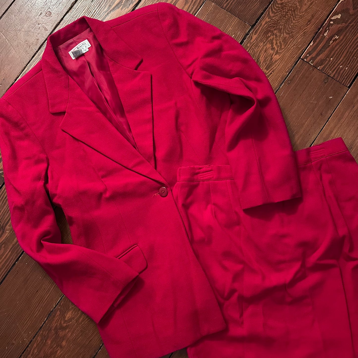 Vintage Talbots Red 100% Wool Blazer & Skirt Set - Large