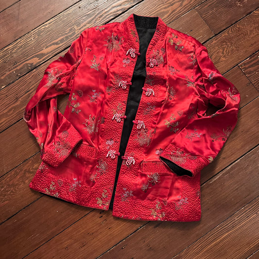Vintage Reversible Silky Red Chinese Jacket - Size Large