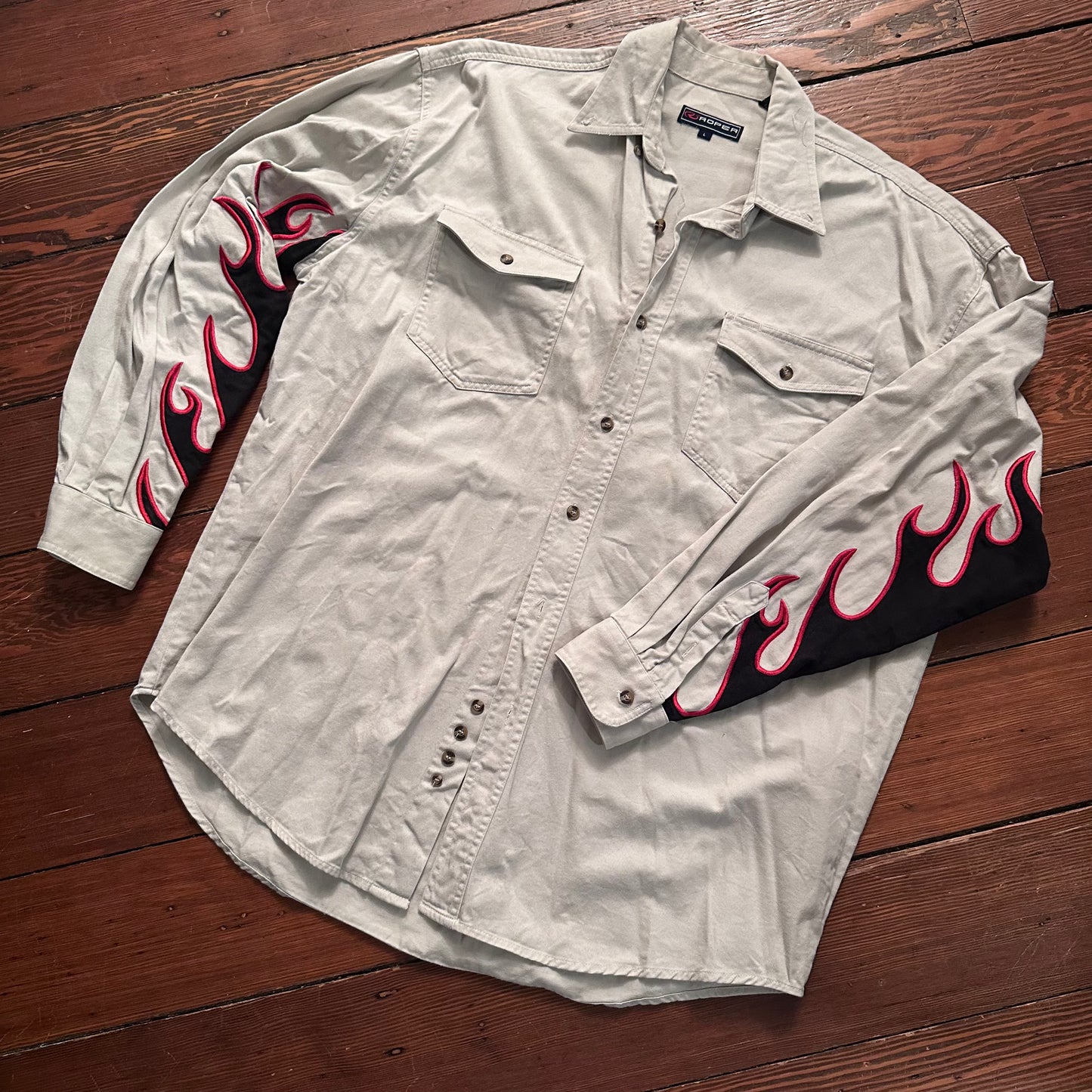 Vintage Roper Flame Sleeve Button Up - Size Large