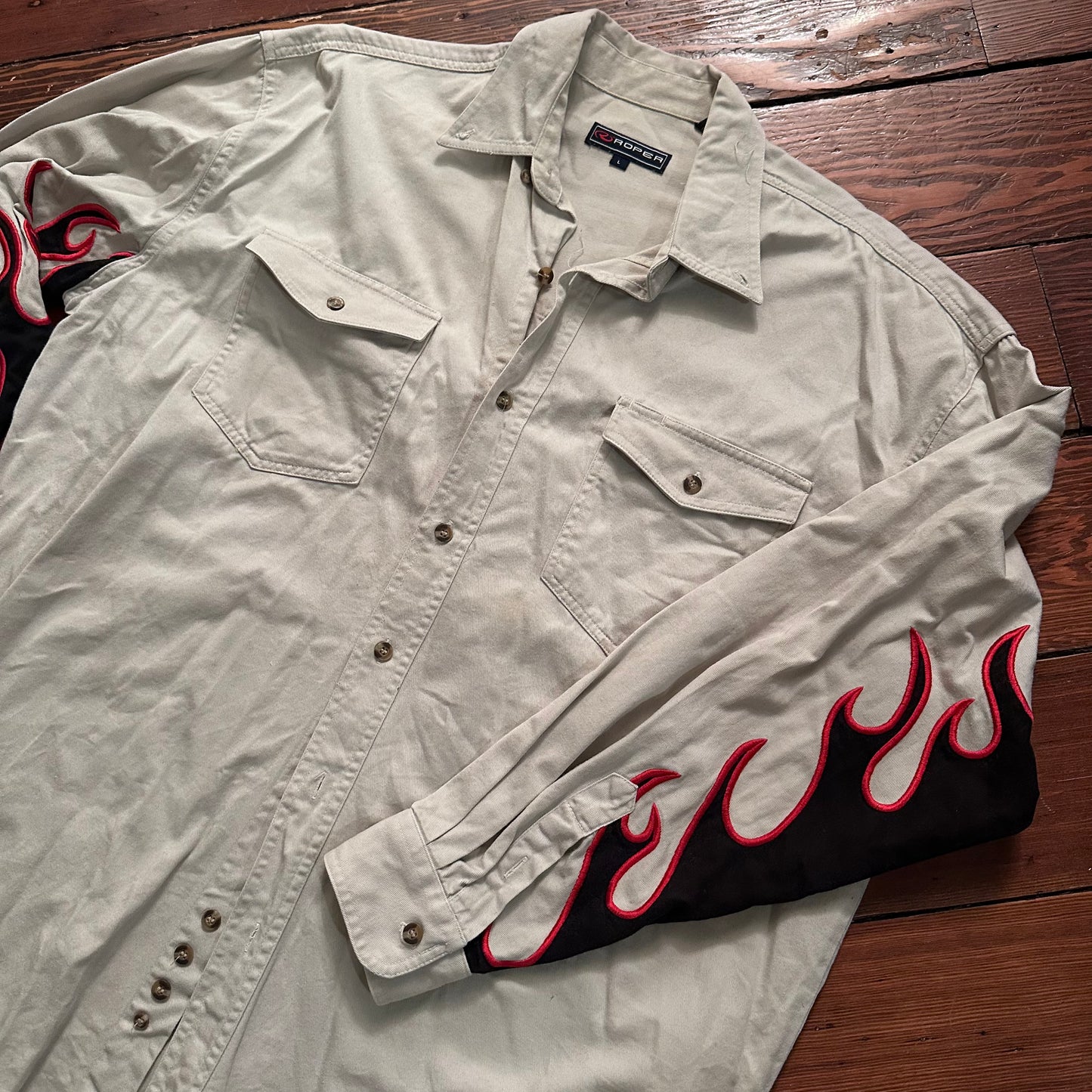 Vintage Roper Flame Sleeve Button Up - Size Large