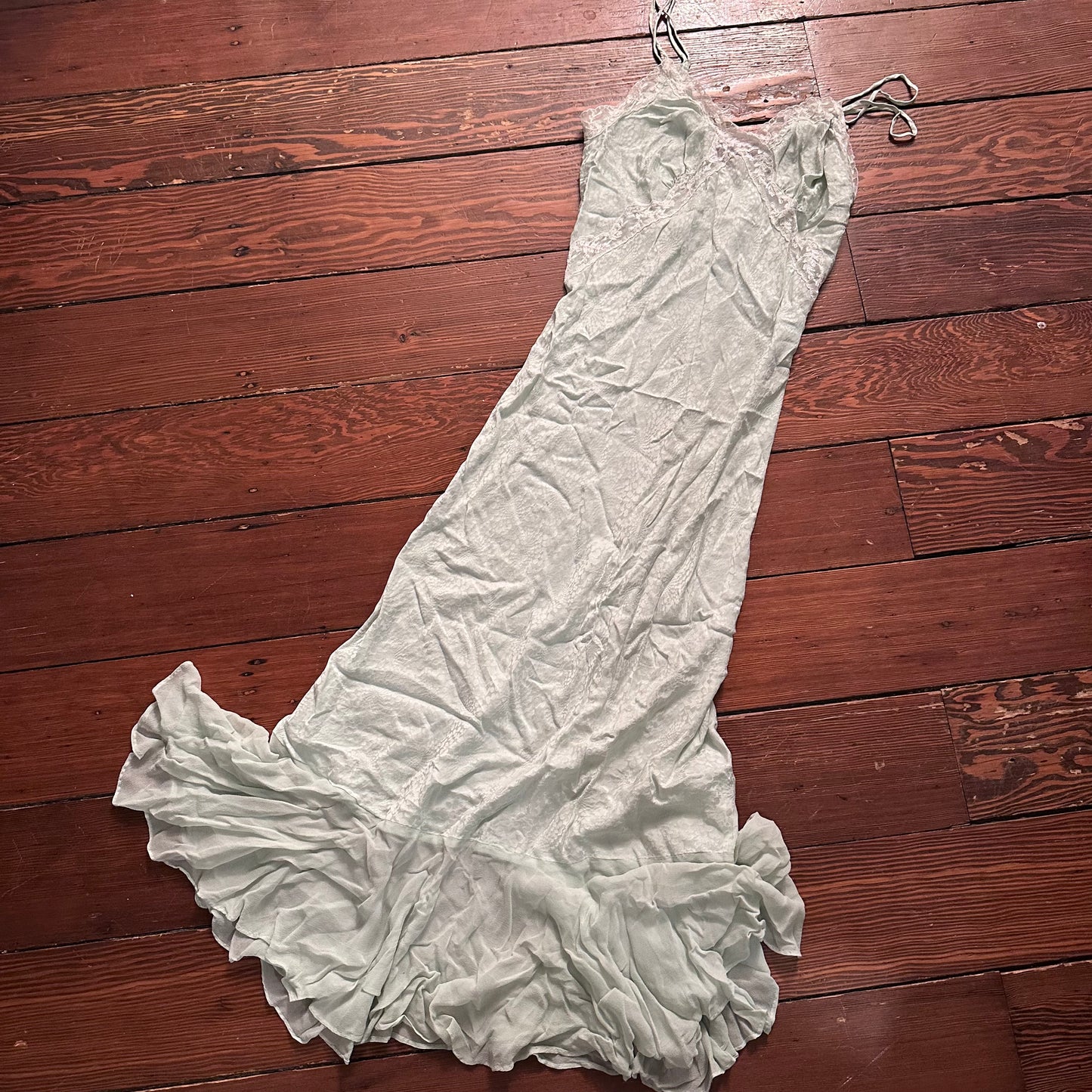 Vintage Mint Green Slip Dress / Nightgown with Lace Detailing