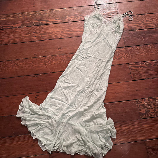 Vintage Mint Green Slip Dress / Nightgown with Lace Detailing