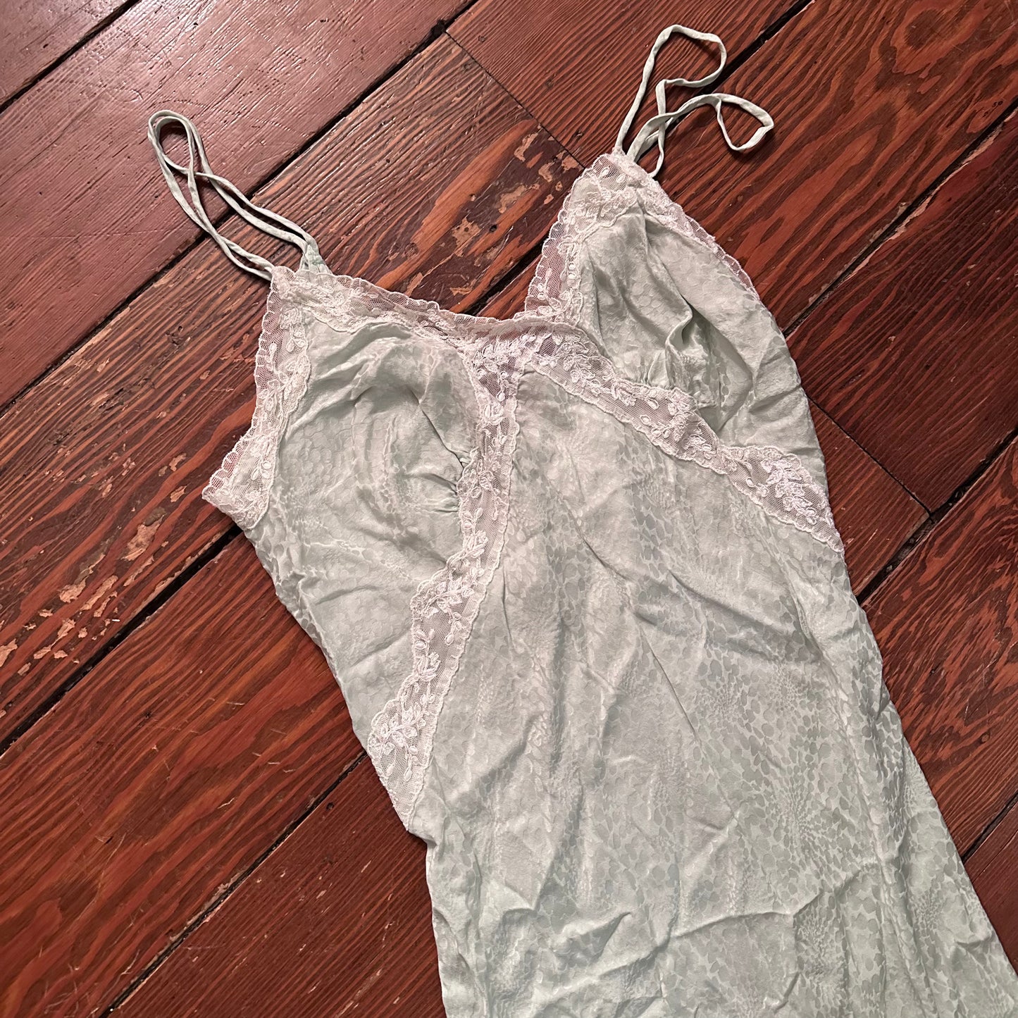 Vintage Mint Green Slip Dress / Nightgown with Lace Detailing