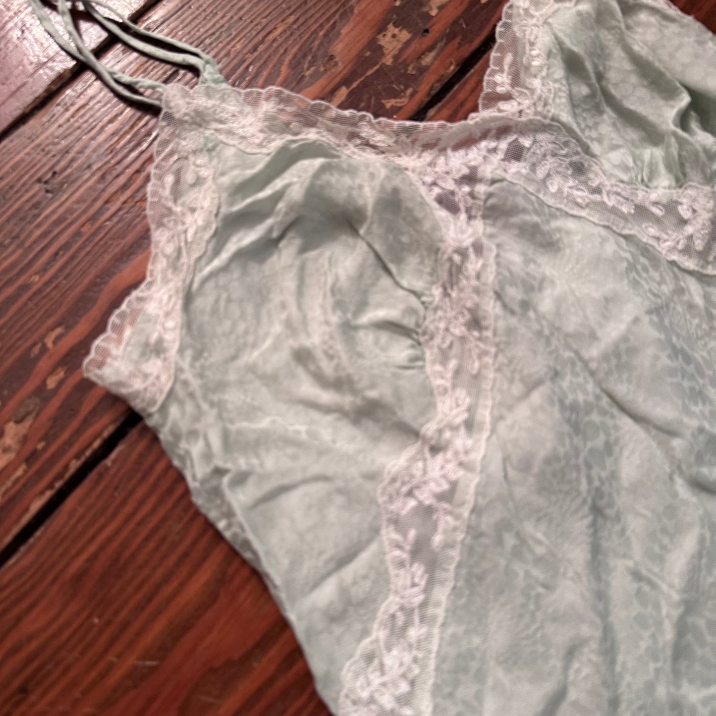 Vintage Mint Green Slip Dress / Nightgown with Lace Detailing