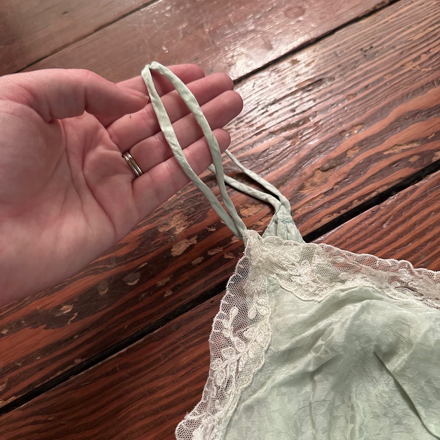 Vintage Mint Green Slip Dress / Nightgown with Lace Detailing