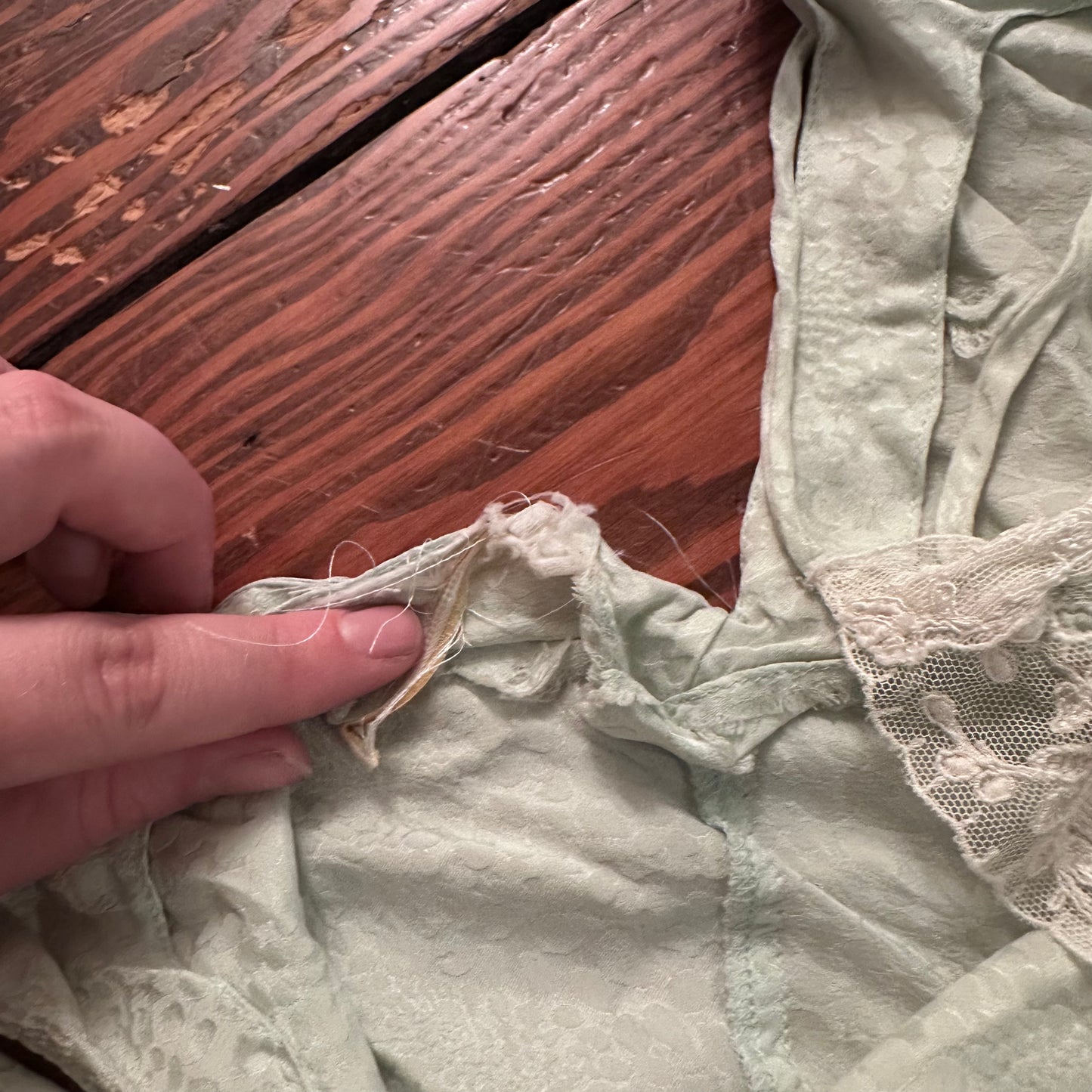 Vintage Mint Green Slip Dress / Nightgown with Lace Detailing