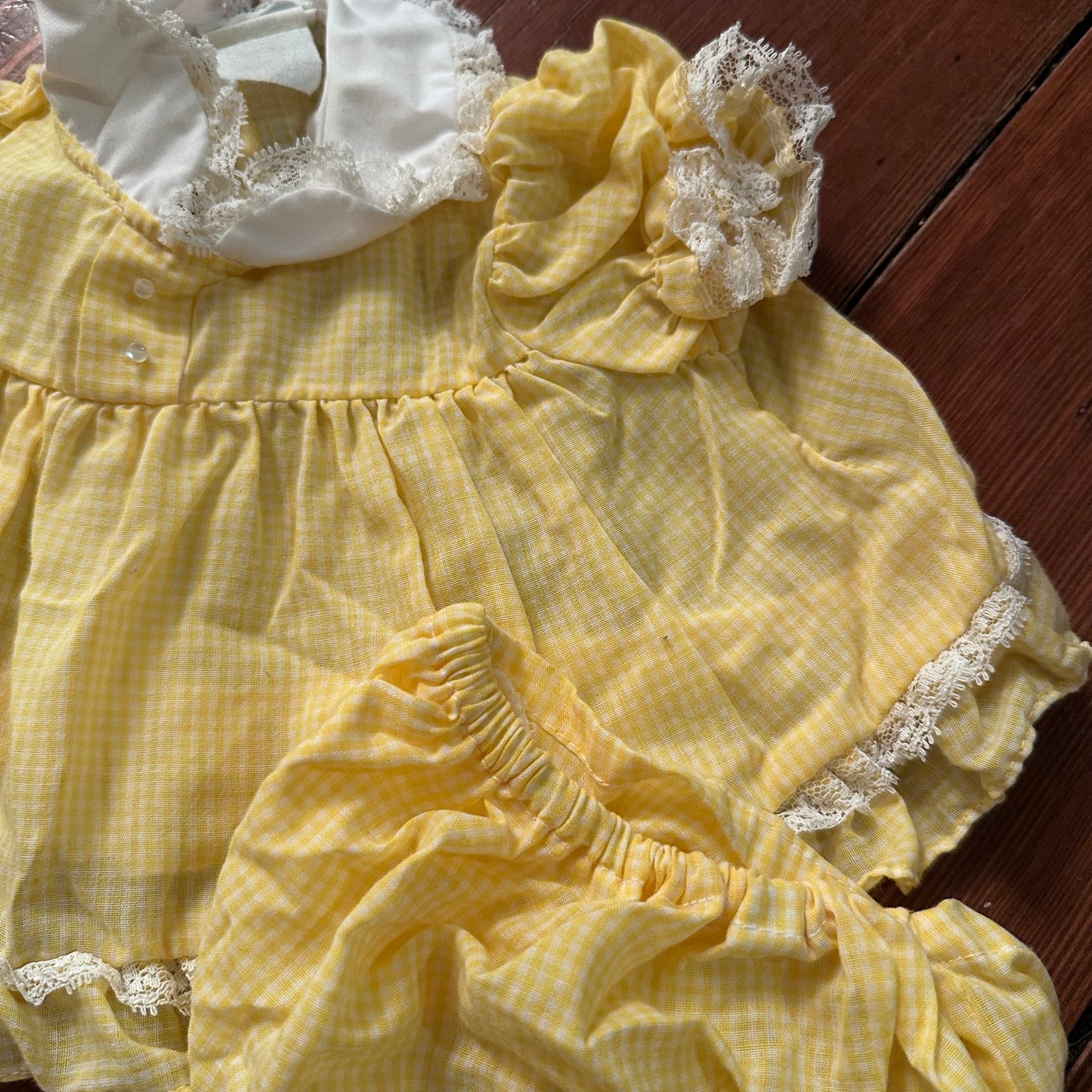 Vintage Yellow Gingham Dress & Bloomer Set - 0-6 Months