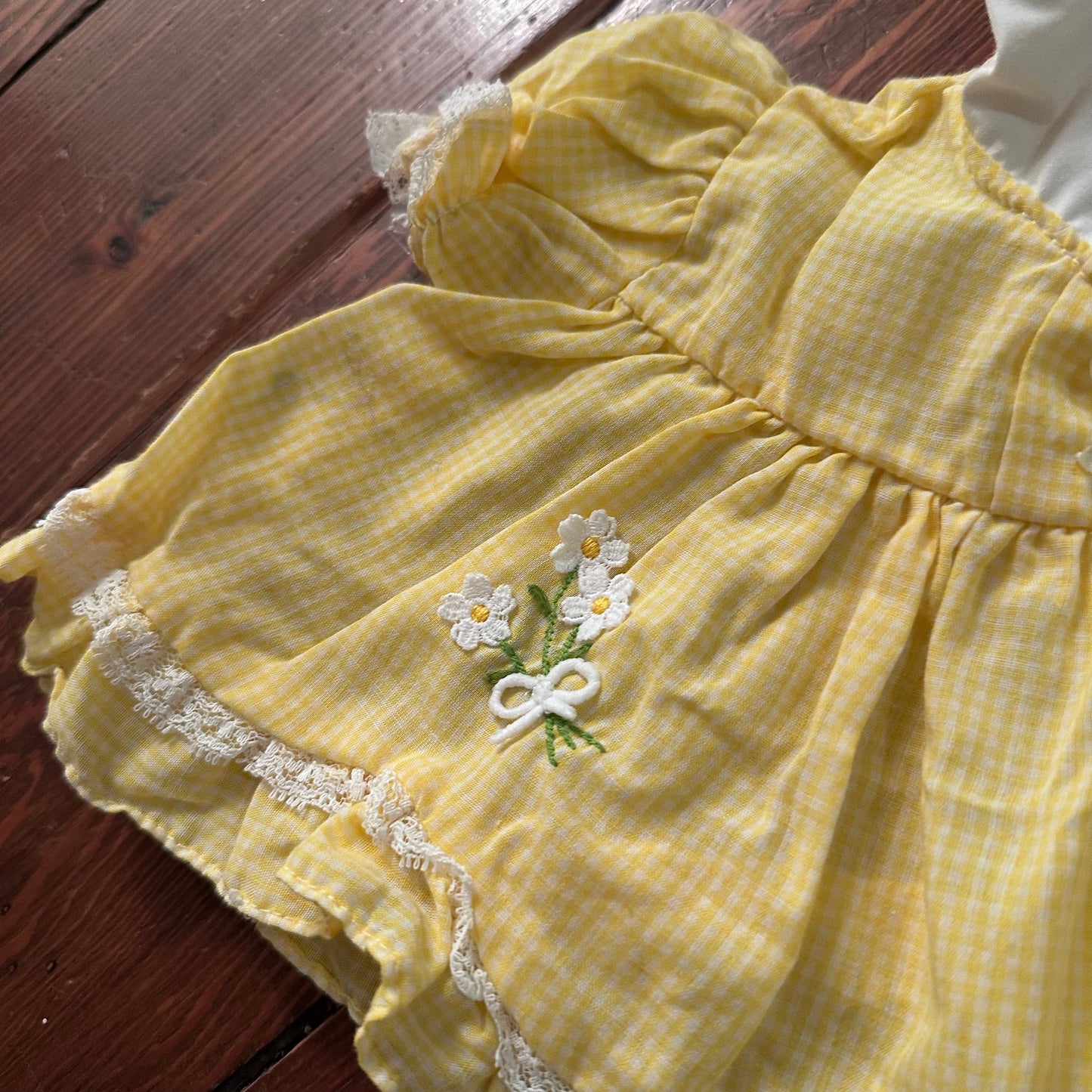 Vintage Yellow Gingham Dress & Bloomer Set - 0-6 Months
