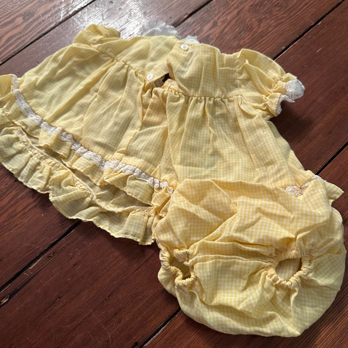 Vintage Yellow Gingham Dress & Bloomer Set - 0-6 Months