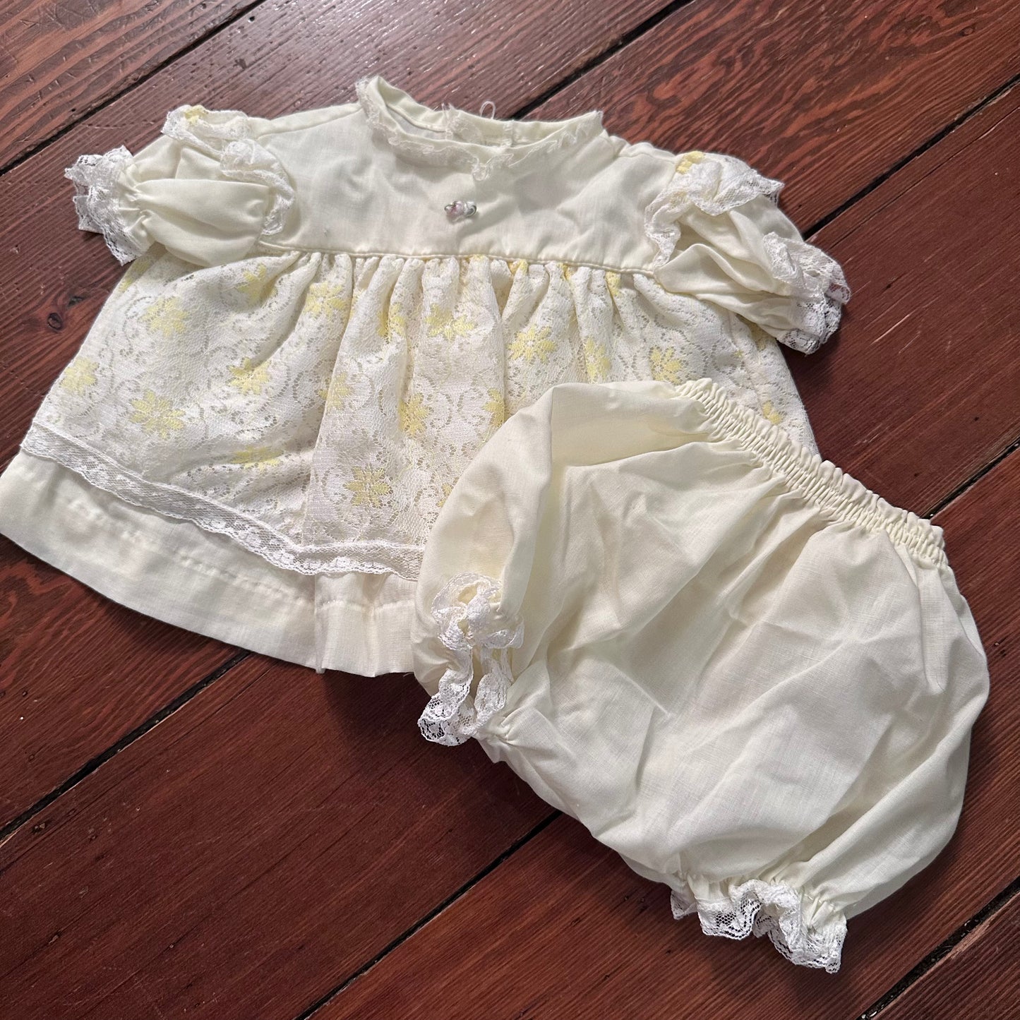 Vintage Dreamboat Pastel Yellow Lacey Dress - 12 Months
