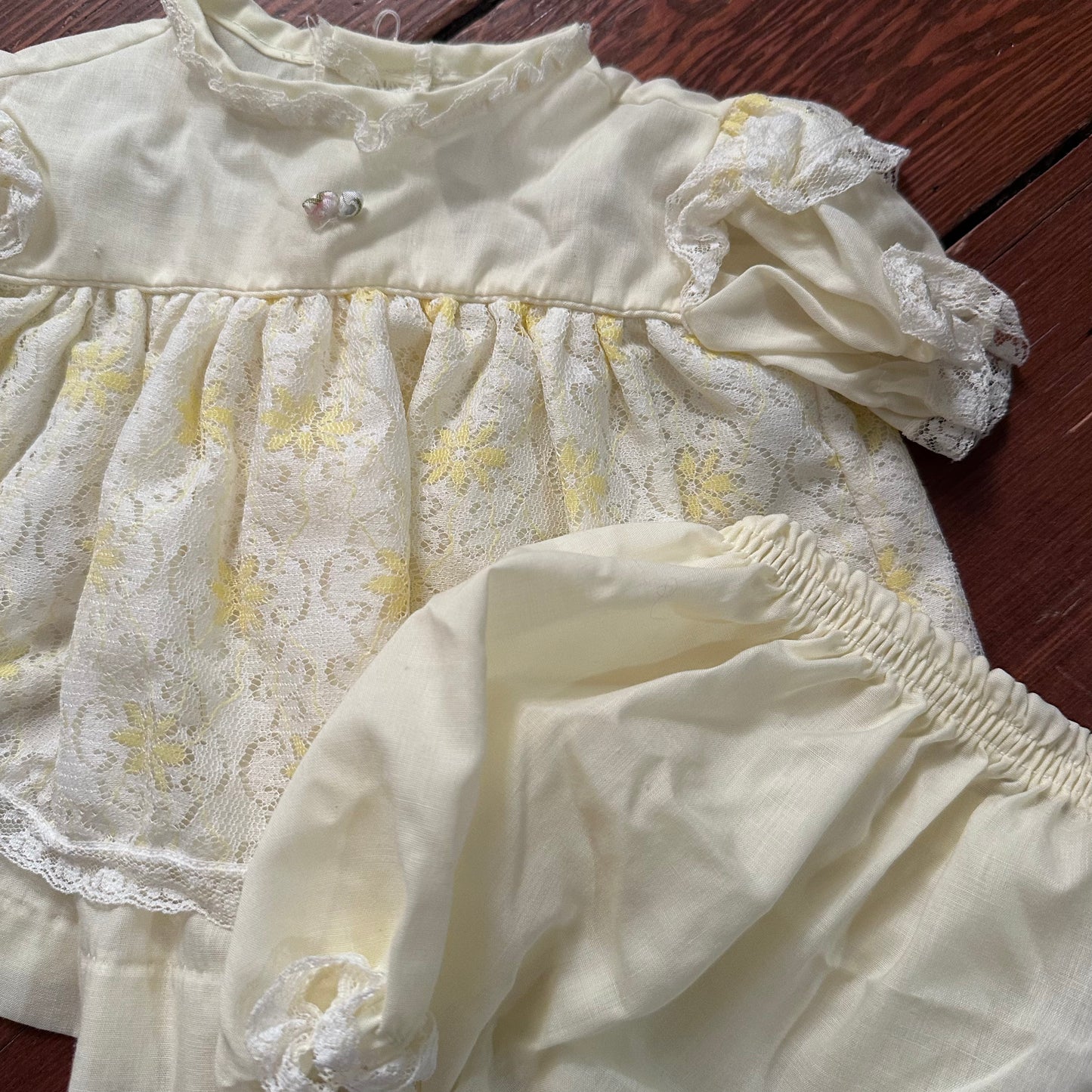 Vintage Dreamboat Pastel Yellow Lacey Dress - 12 Months