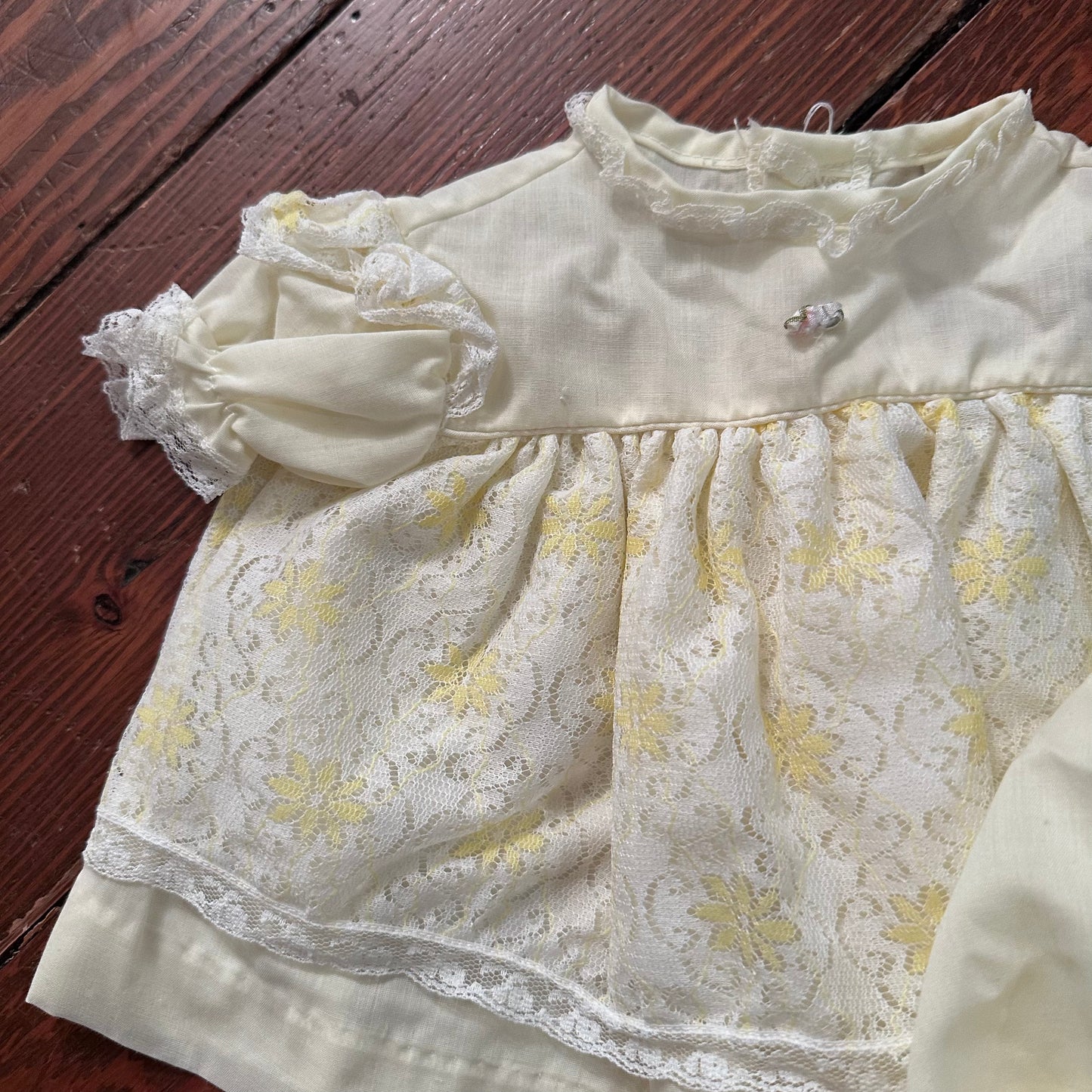 Vintage Dreamboat Pastel Yellow Lacey Dress - 12 Months
