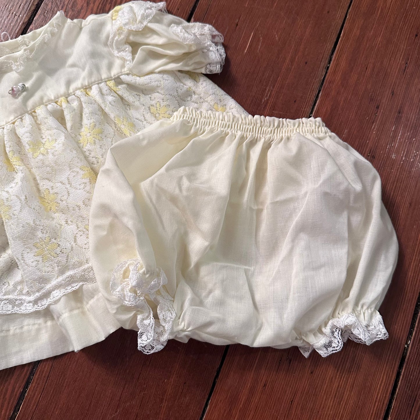 Vintage Dreamboat Pastel Yellow Lacey Dress - 12 Months