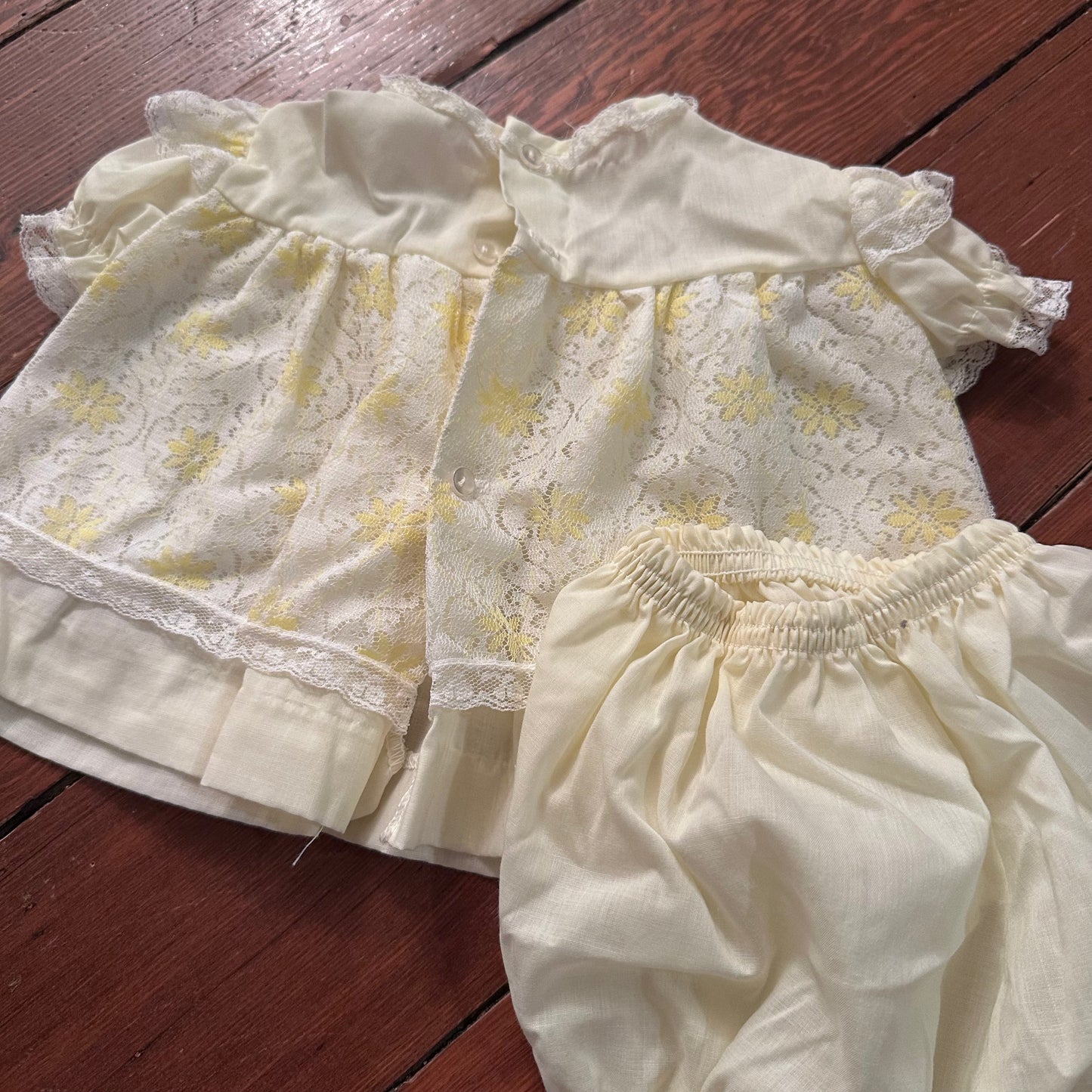 Vintage Dreamboat Pastel Yellow Lacey Dress - 12 Months
