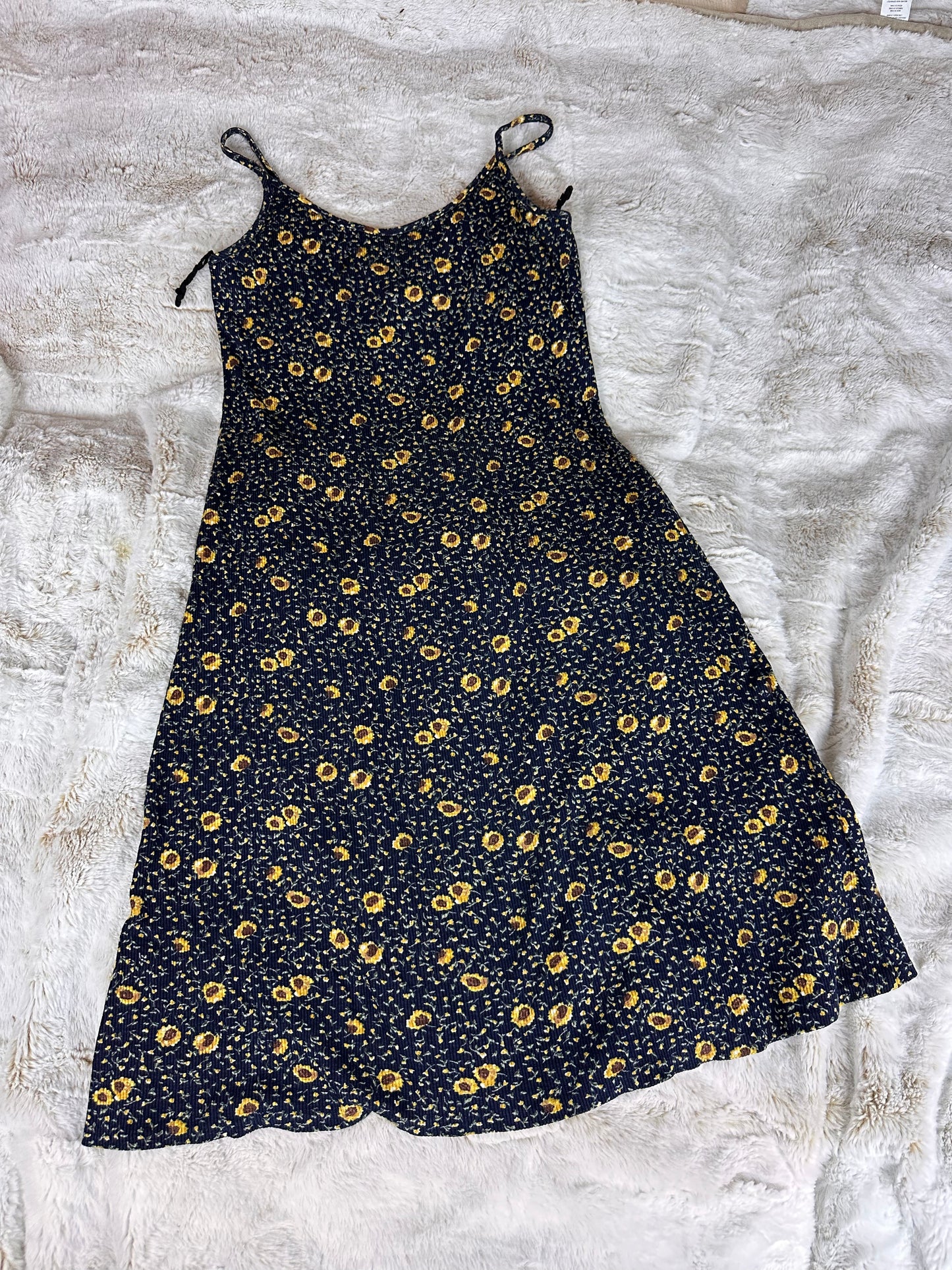 Vintage 90s Sunflower Printed Bodycon Midi Dress Made in the USA - Medium