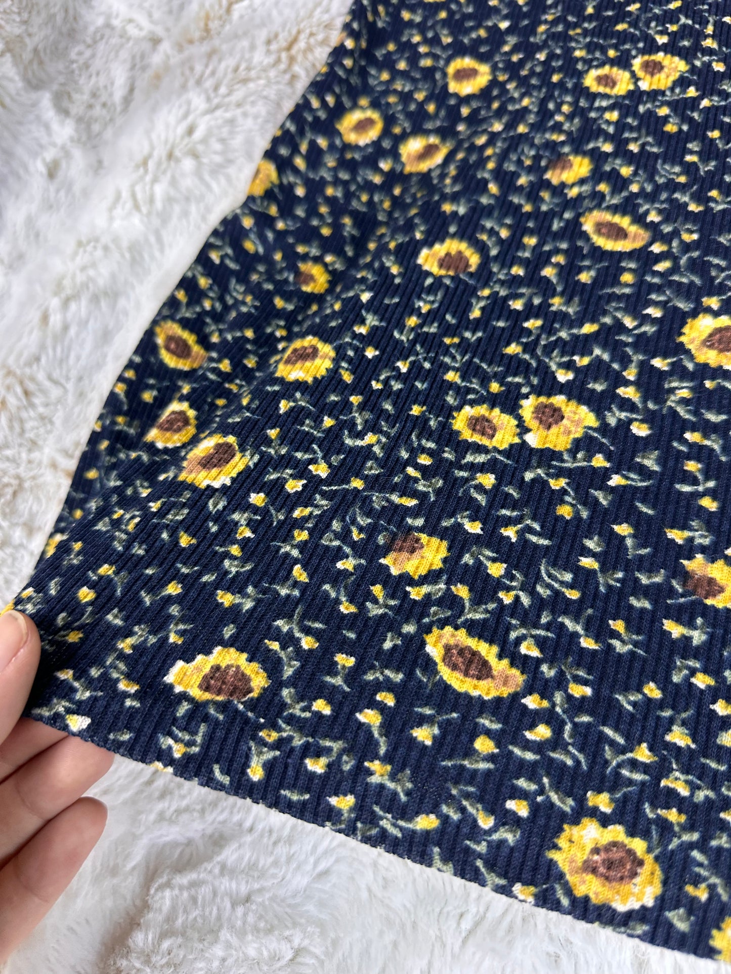 Vintage 90s Sunflower Printed Bodycon Midi Dress Made in the USA - Medium