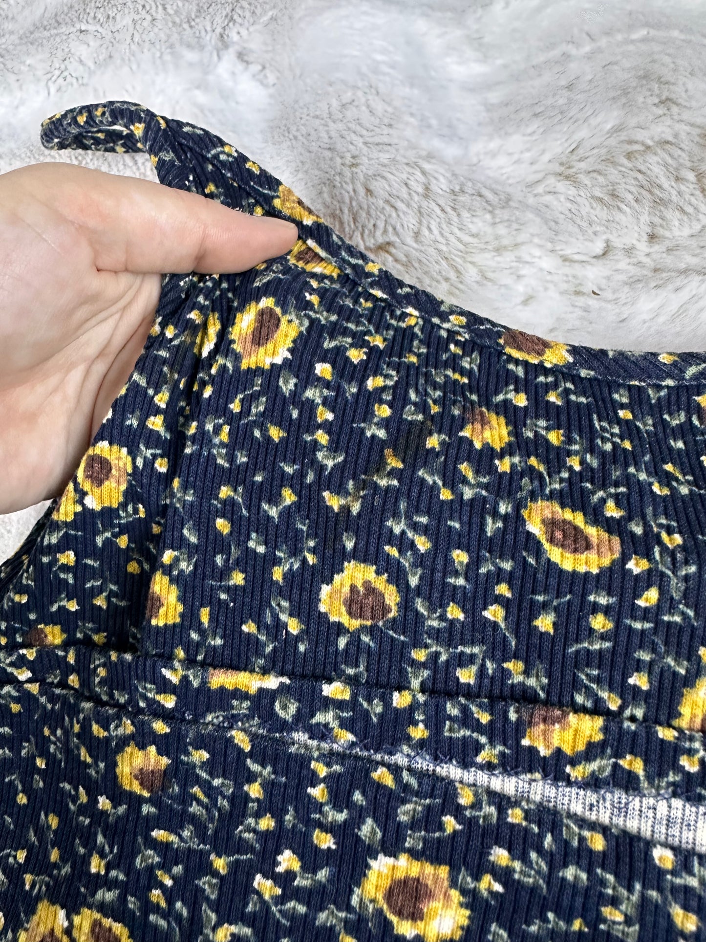 Vintage 90s Sunflower Printed Bodycon Midi Dress Made in the USA - Medium