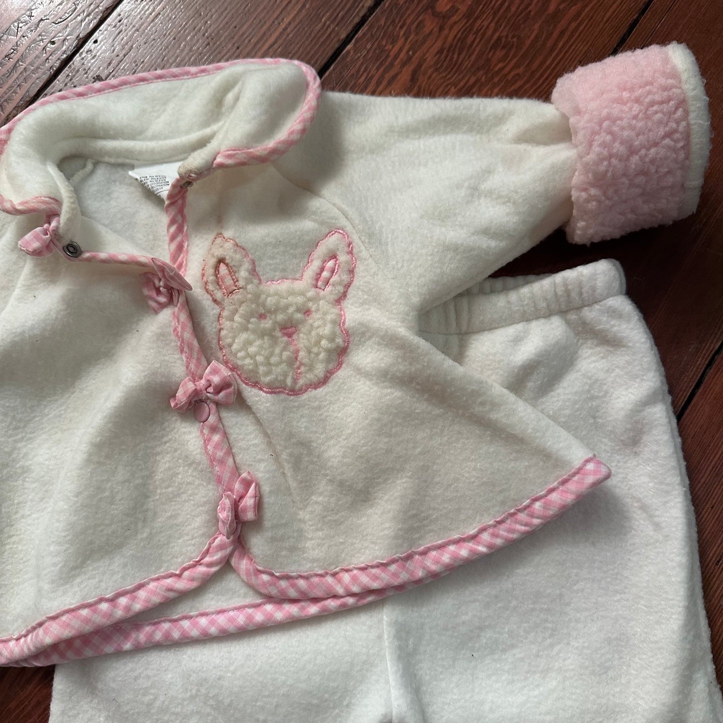 Vintage 3pc Fleece Set with Pink Details - 3-6 Months