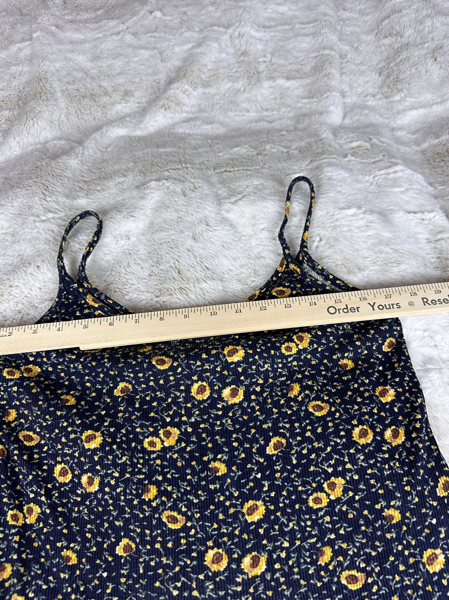 Vintage 90s Sunflower Printed Bodycon Midi Dress Made in the USA - Medium