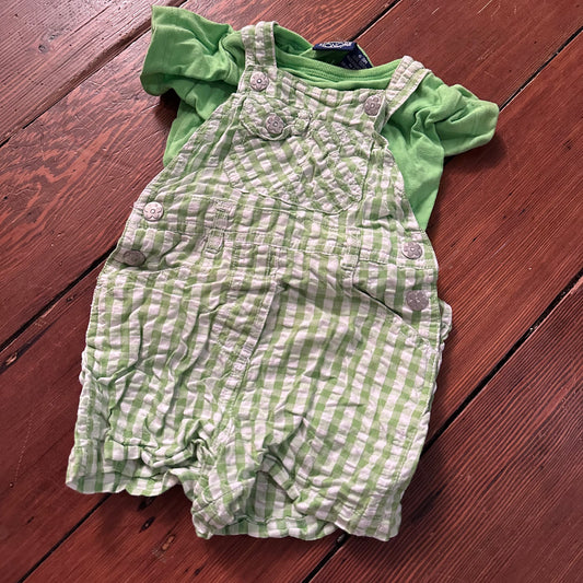 Vintage Green Gingham Overalls and Tee Set - 6-9 Months