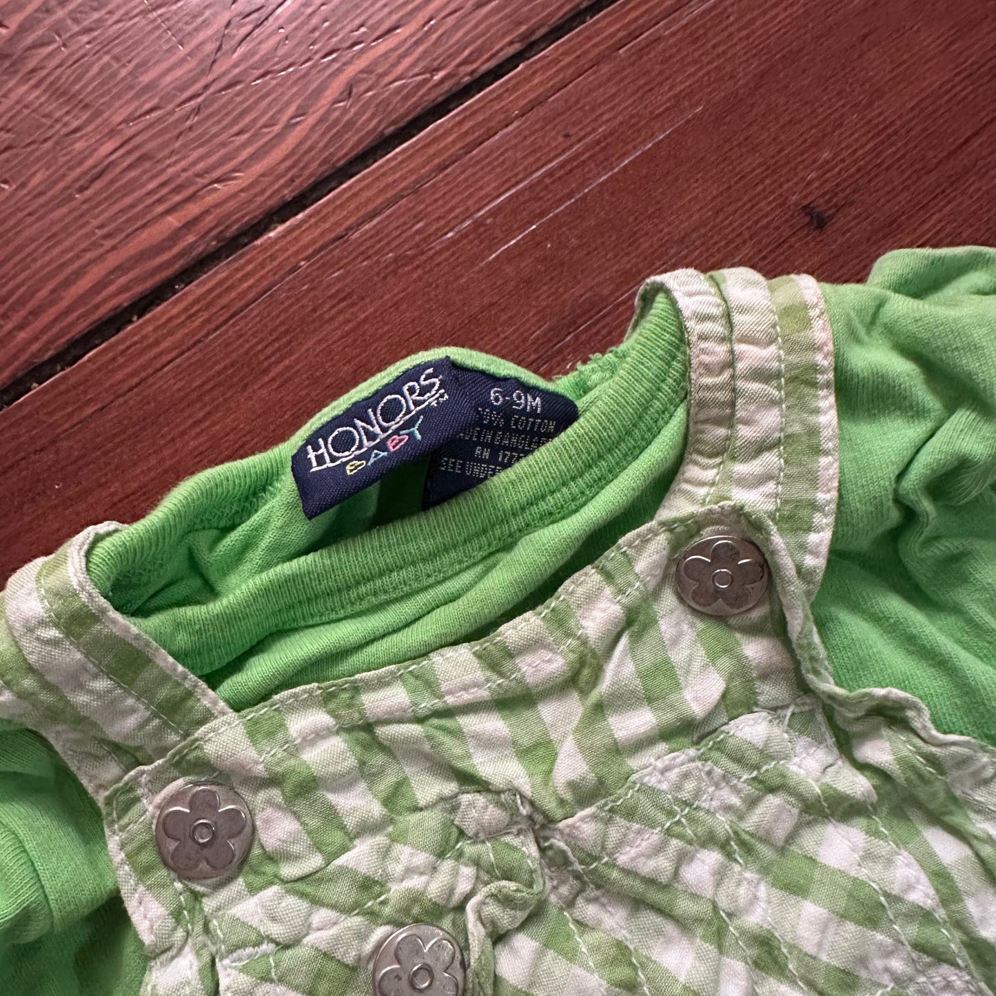 Vintage Green Gingham Overalls and Tee Set - 6-9 Months