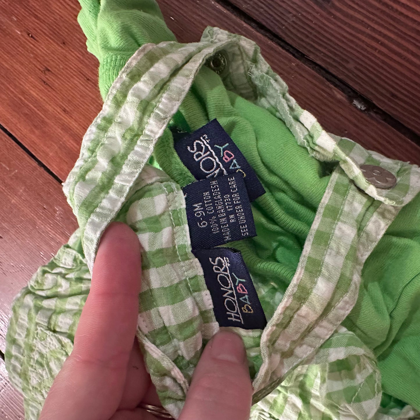 Vintage Green Gingham Overalls and Tee Set - 6-9 Months