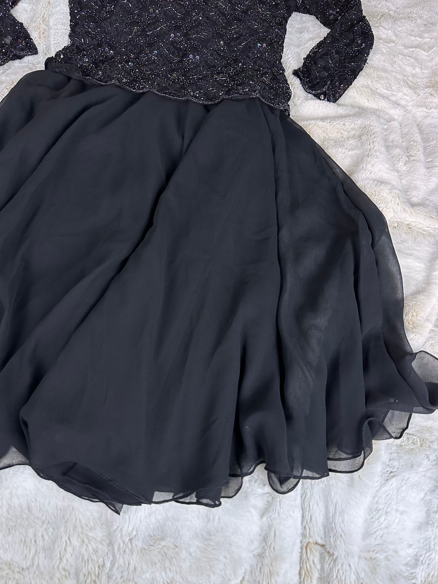 Vintage Beaded Black Formal Dress - Large