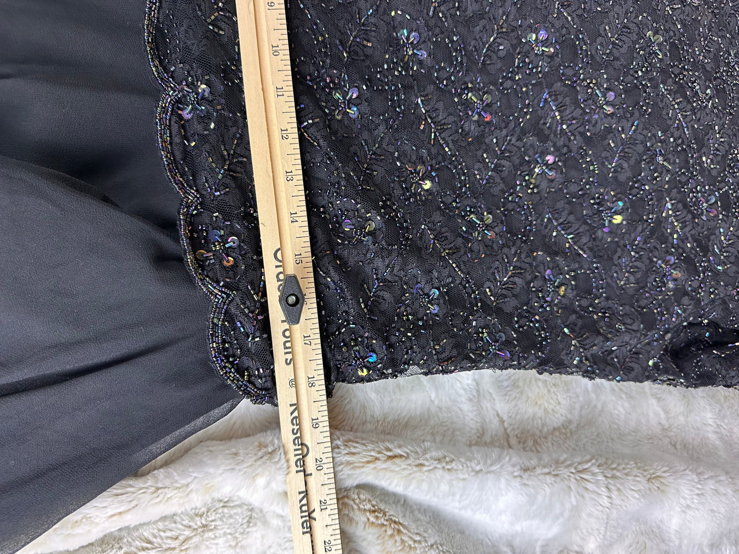 Vintage Beaded Black Formal Dress - Large