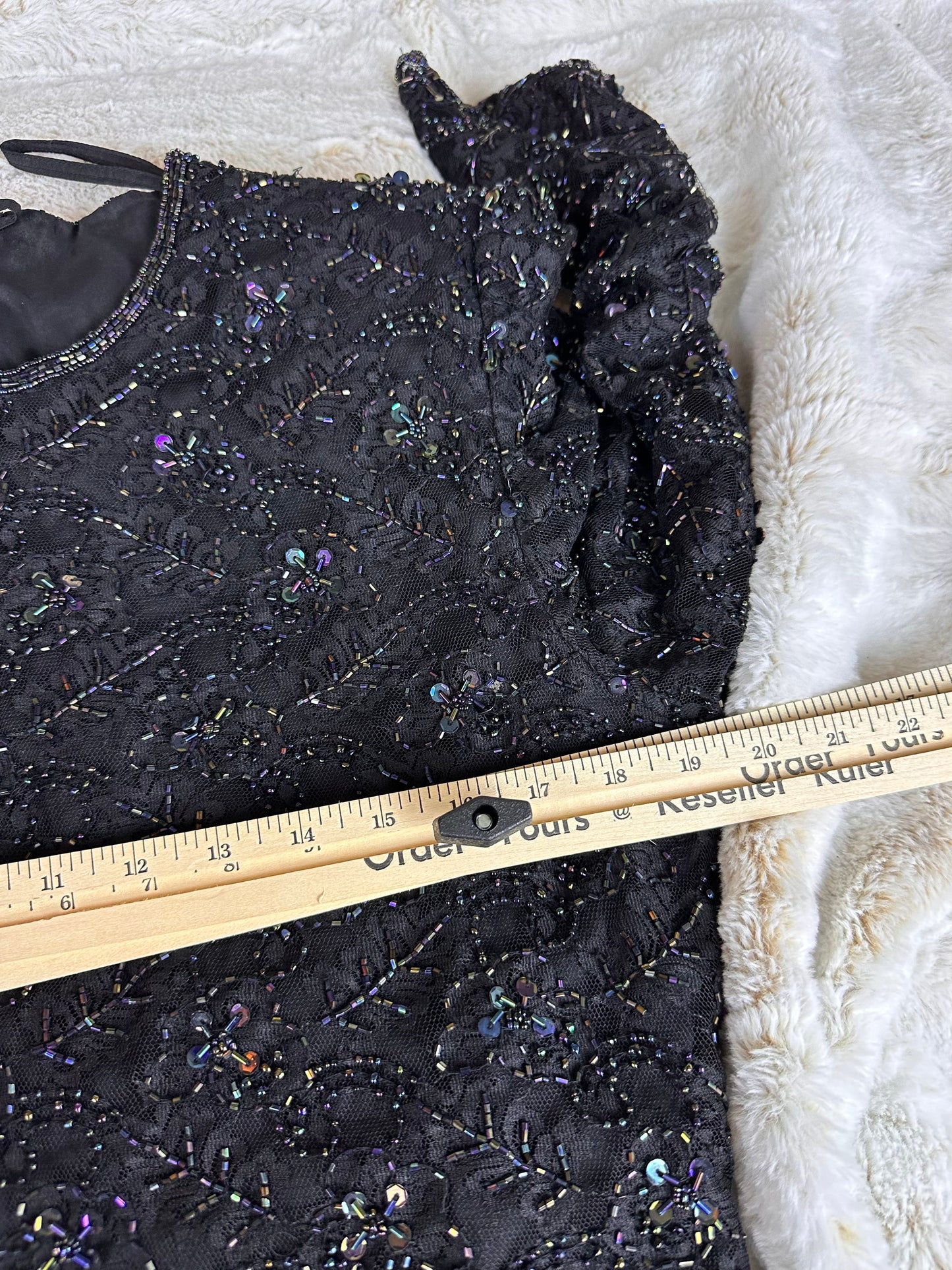 Vintage Beaded Black Formal Dress - Large