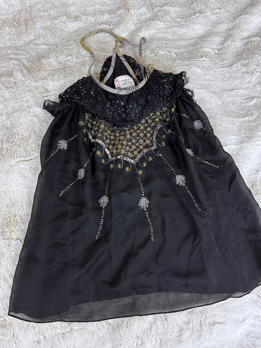 Free People Beaded 100% Silk Black Tank Top - Large