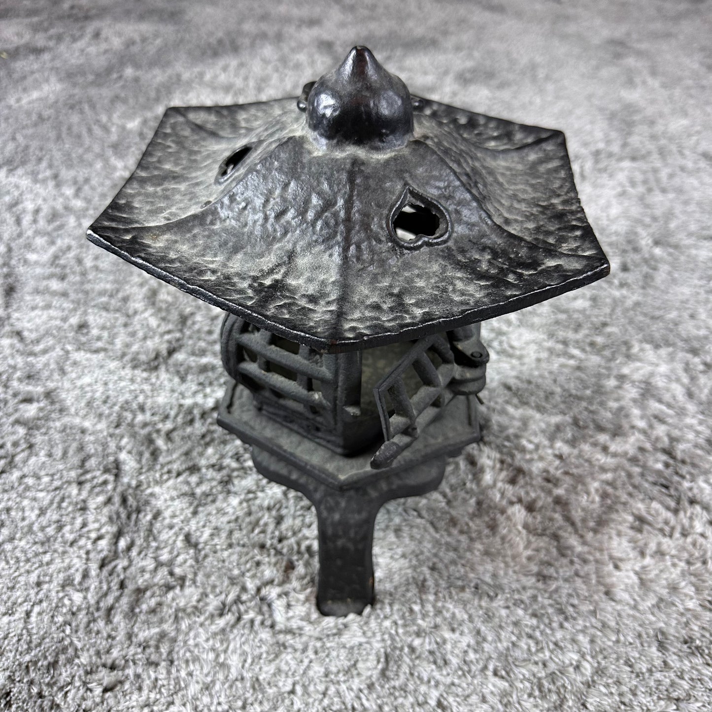 Vintage Cast Iron Japanese Garden Pagoda with Hearts