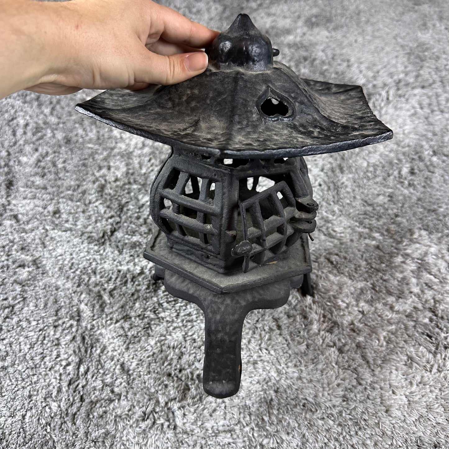 Vintage Cast Iron Japanese Garden Pagoda with Hearts