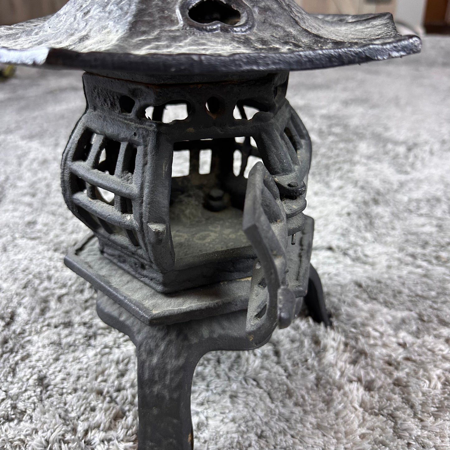 Vintage Cast Iron Japanese Garden Pagoda with Hearts