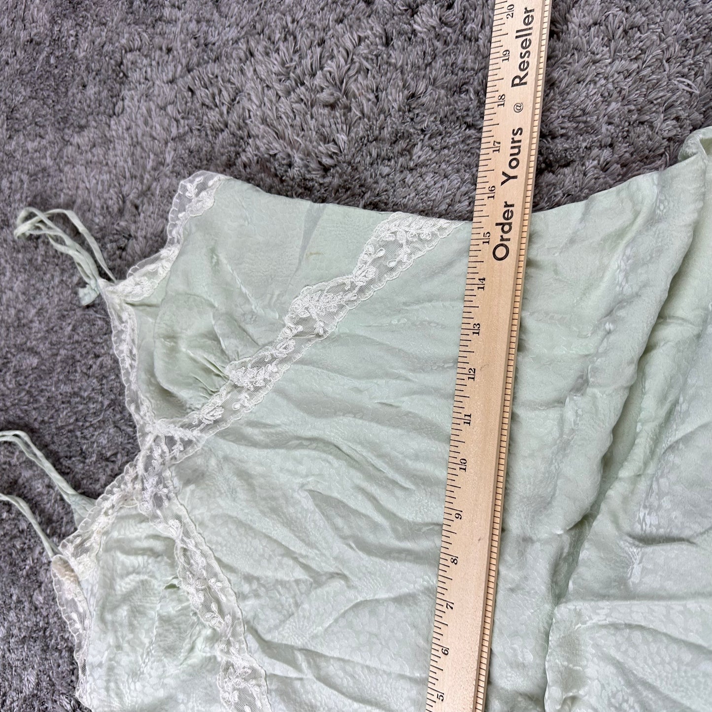 Vintage Silky Pastel Green Maxi Slip Dress with Lace Details