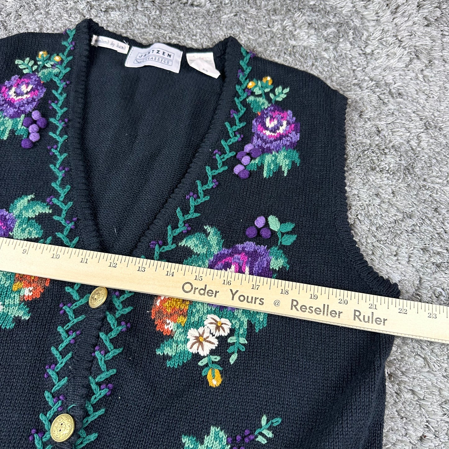 Vintage Hand Embroidered Knit Sweater Vest // XL